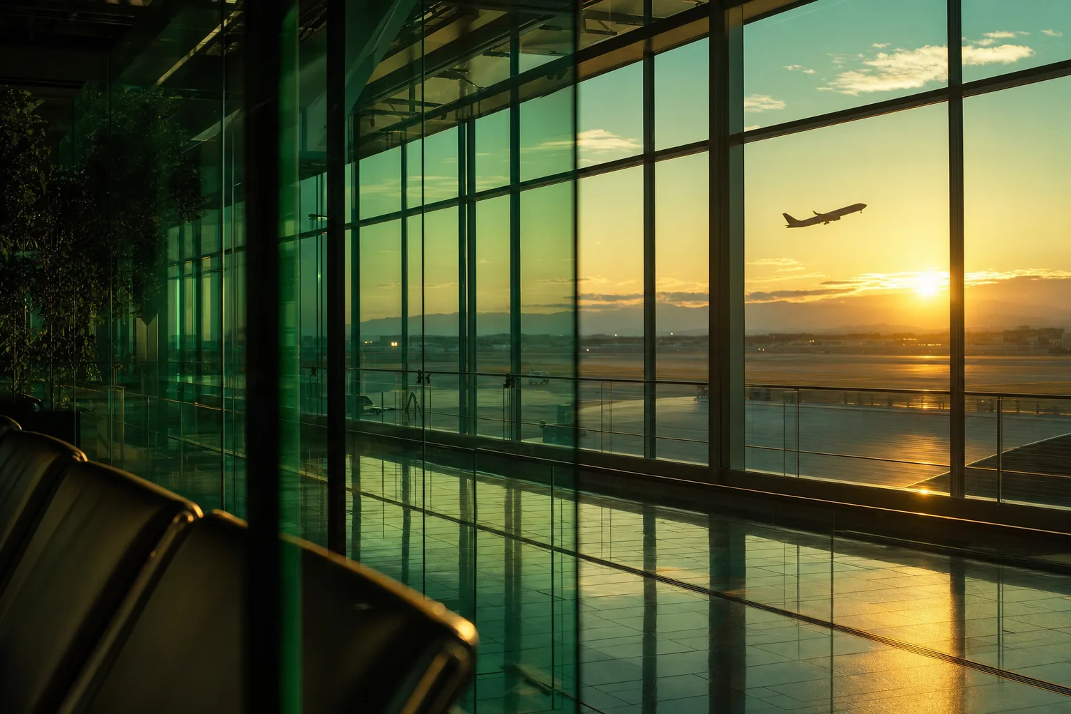Airport terminal at sunrise